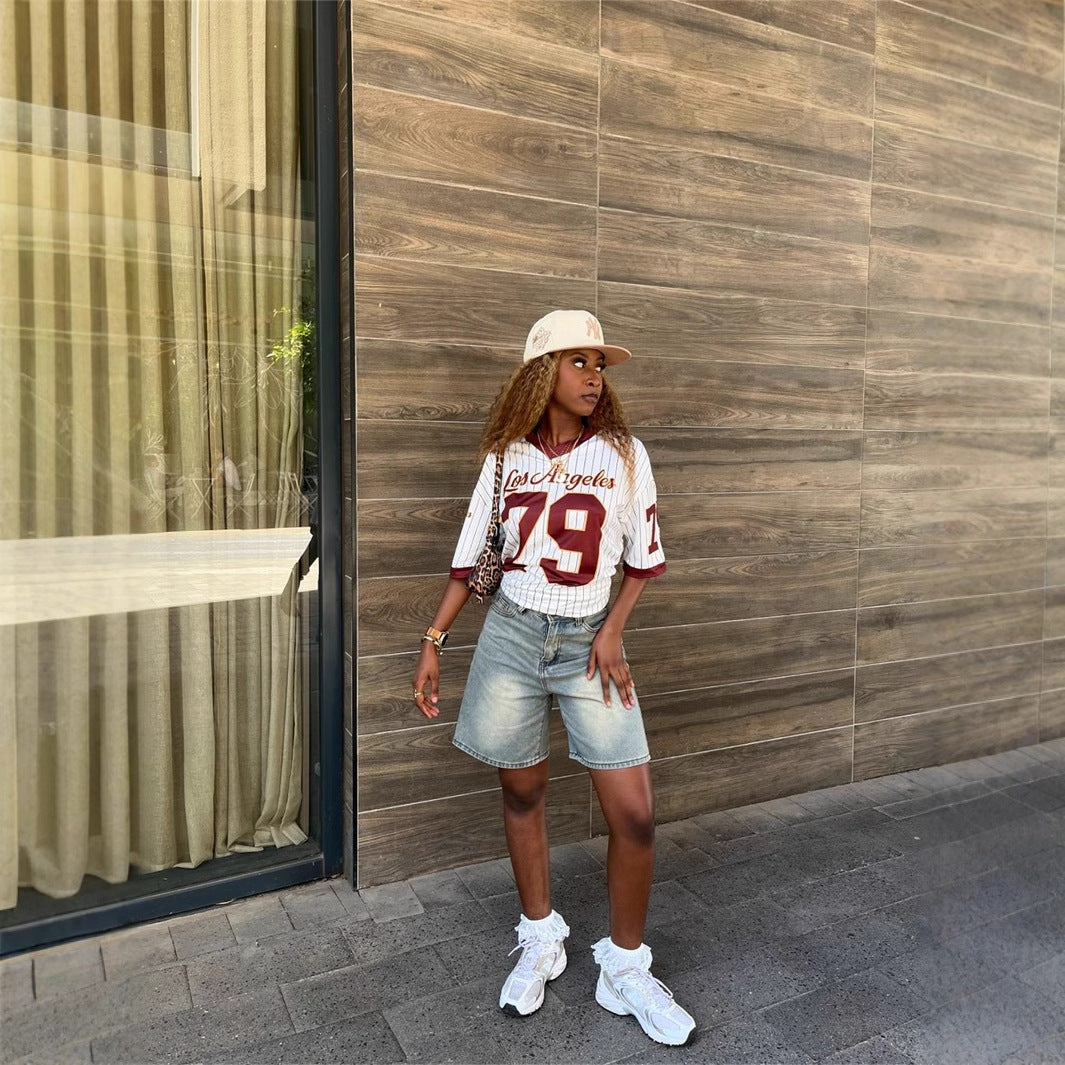 Women's Casual Loose Street Printed V-neck Short Sleeve