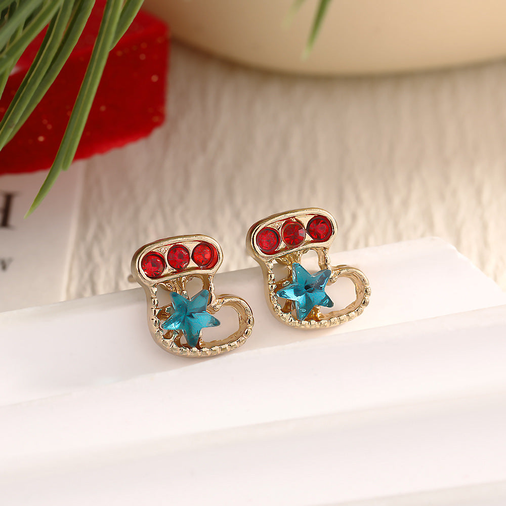 Christmas Fashion Elk Christmas Tree Snowflake Diamond Personalized Three-dimensional Cartoon Earrings