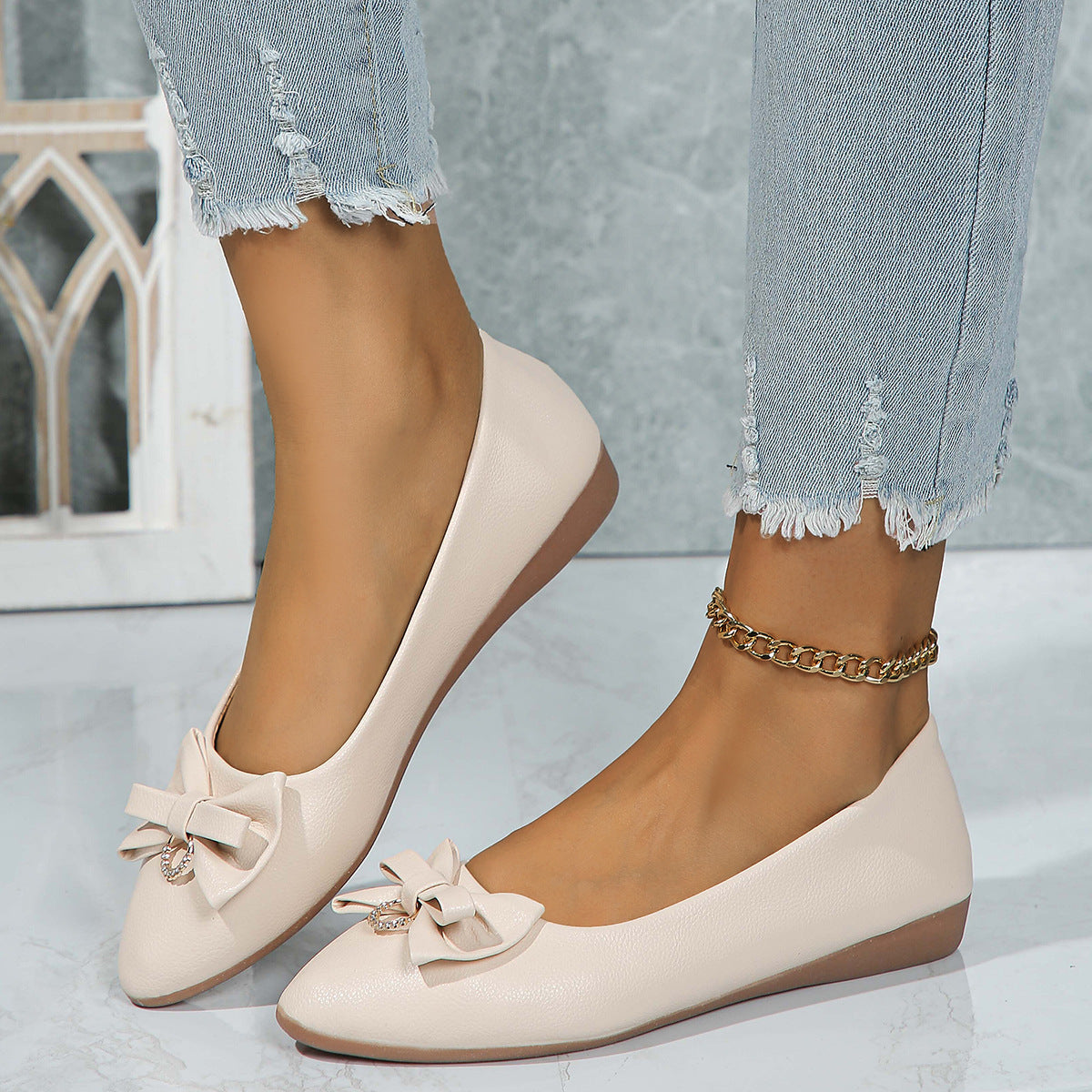 Flat Casual Plus Size Women's Shallow Mouth Bowknot Shoes