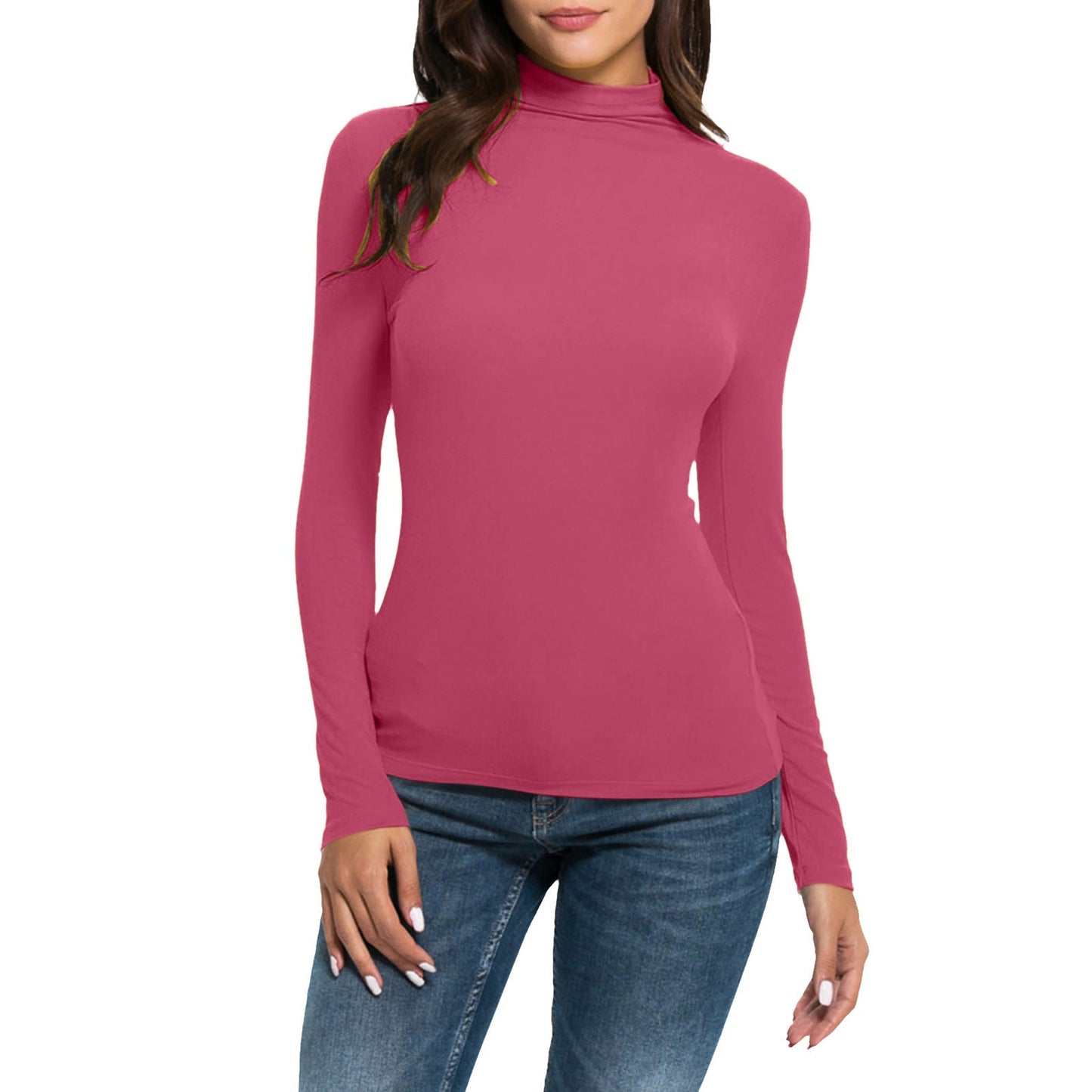 Women's Casual Long-sleeved Turtleneck Solid Color Top Bottoming Shirt