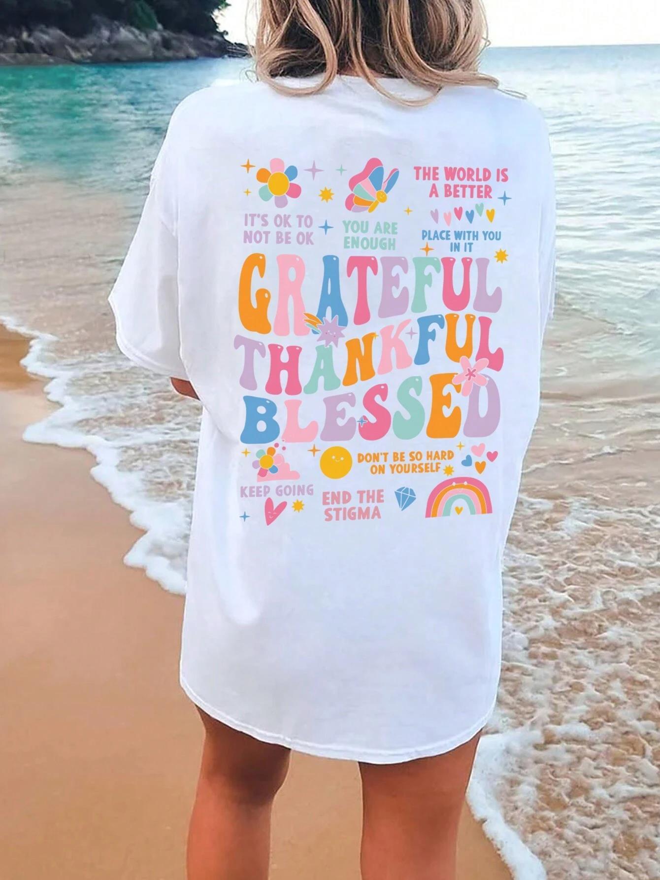 2D Printed Thanksgiving Element All Cotton T-shirt Loose Short Sleeve