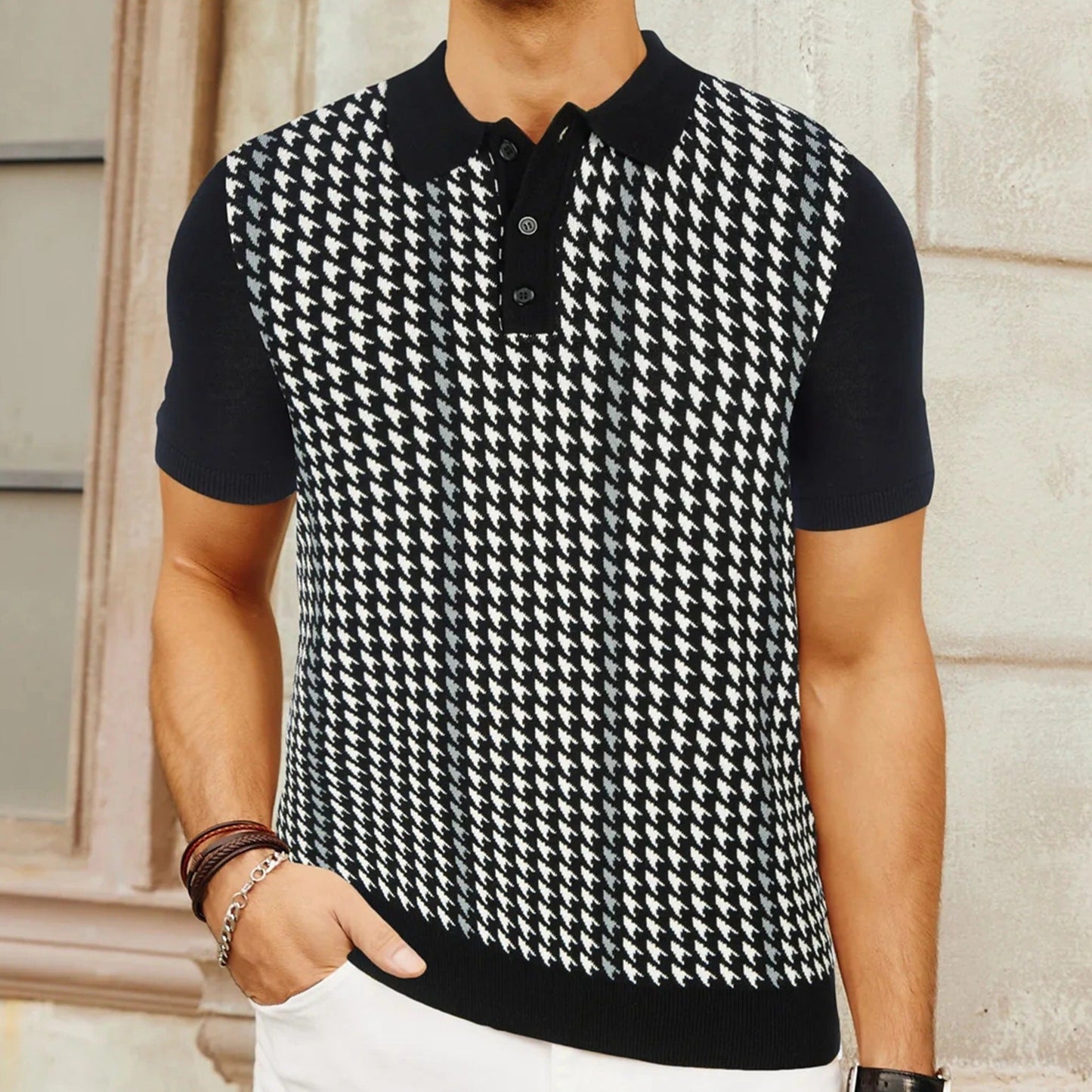 Houndstooth Jacquard Summer High-end Tencel Knitwear Top