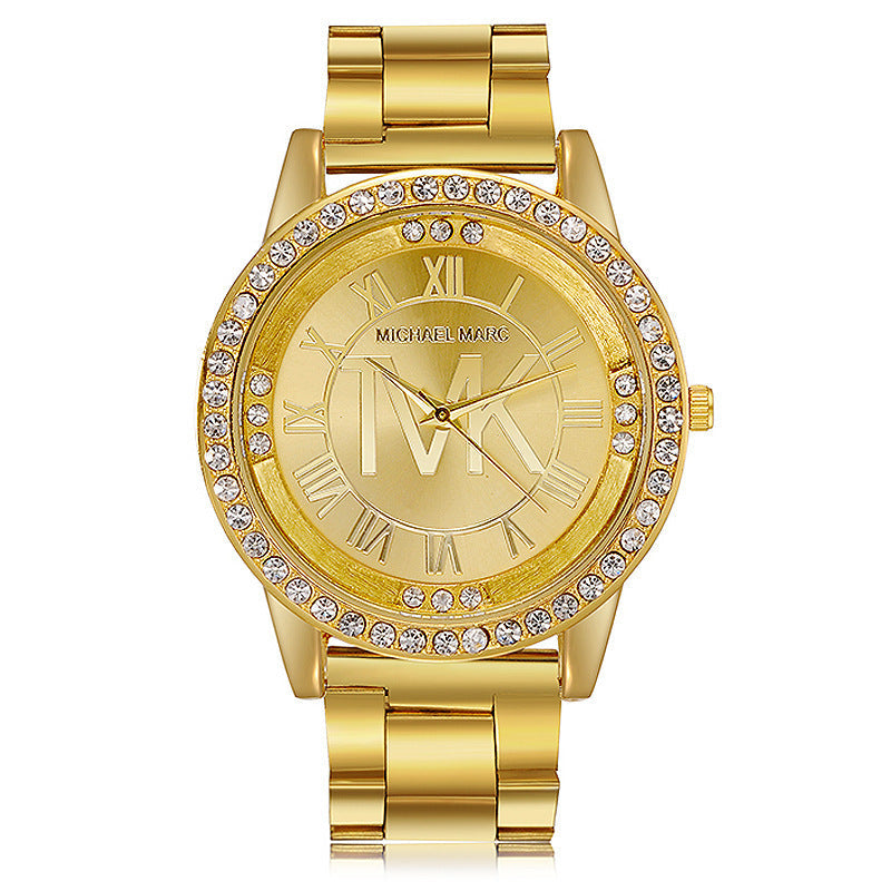 Steel Band Watch Diamond Case Roman Scale Metal Band Watch