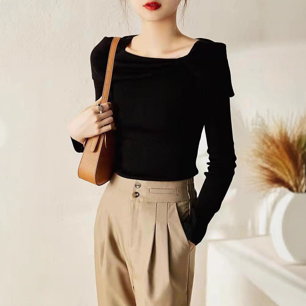 Women's Diagonal Collar Long-sleeved Sweater