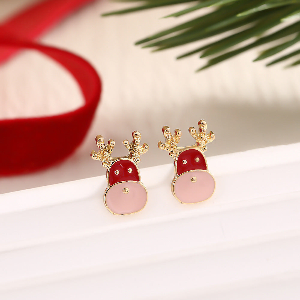 Christmas Fashion Elk Christmas Tree Snowflake Diamond Personalized Three-dimensional Cartoon Earrings