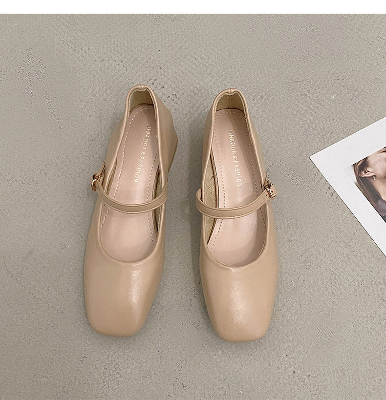 Retro Versatile Square Toe Shallow Cut Single Shoe