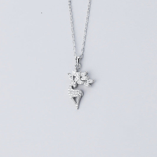 Sterling Silver Elk Full Diamond Necklace Christmas