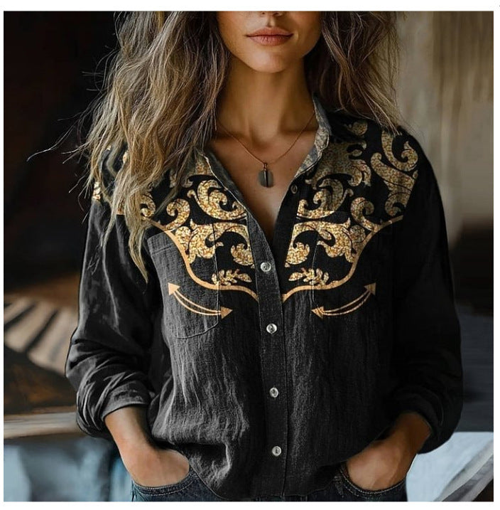 3D Printed Abstract Pattern Women's Long-sleeved Blouse