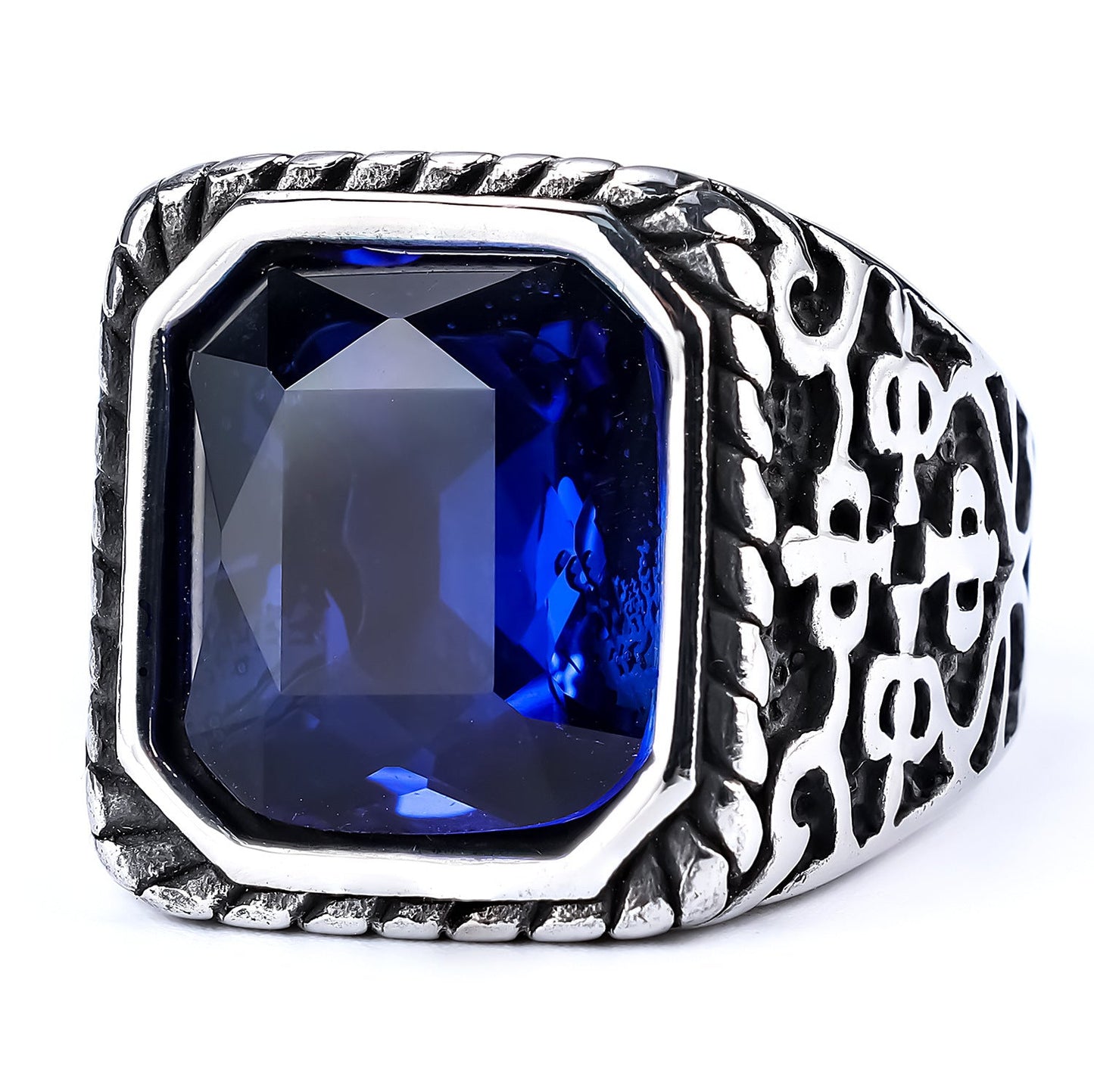 Stylish And Unique Vintage Rune Gemstone Stainless Steel Polished Ring