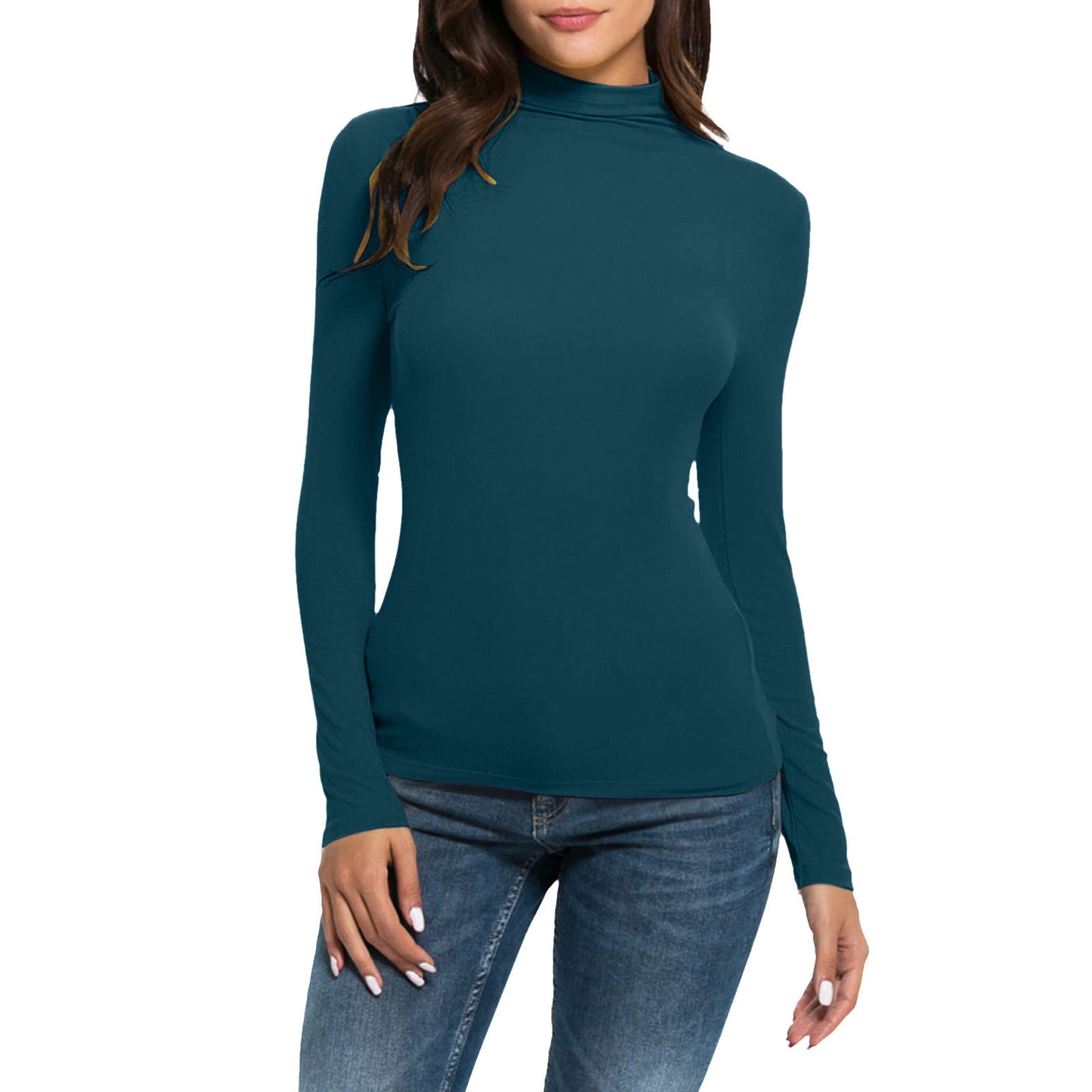 Women's Casual Long-sleeved Turtleneck Solid Color Top Bottoming Shirt