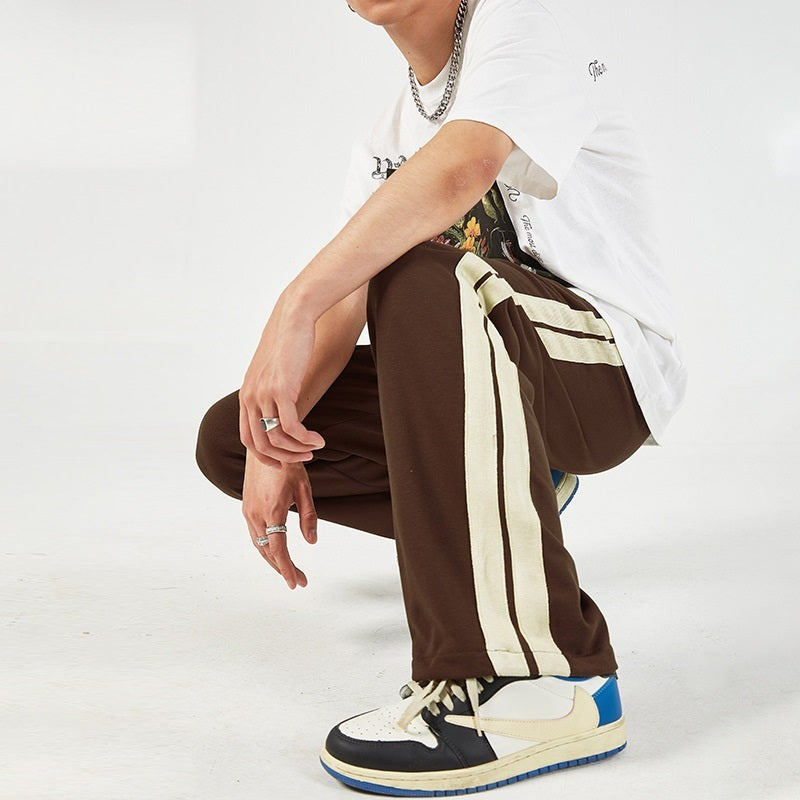 Striped Straight Color Matching Side Drawstring Loose Wide-leg Pants