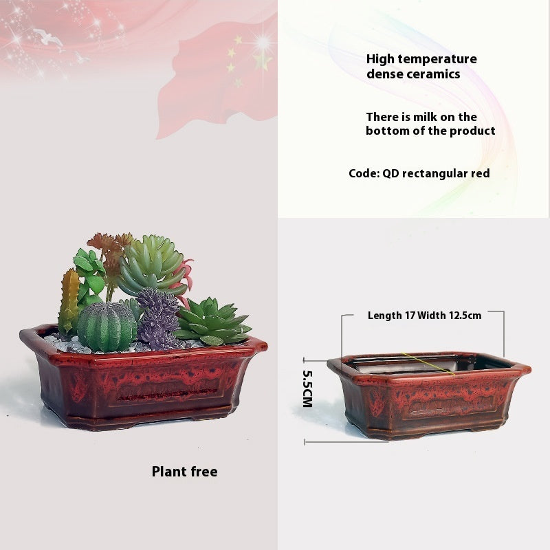 Square Bonsai High Temperature Kiln Transmutation Ceramic Flowerpot Home Gardening