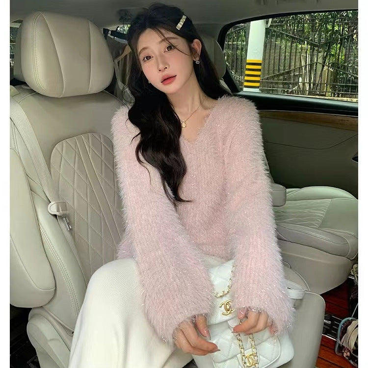 Korean Style Simple V-neck Knitted Pullover Top