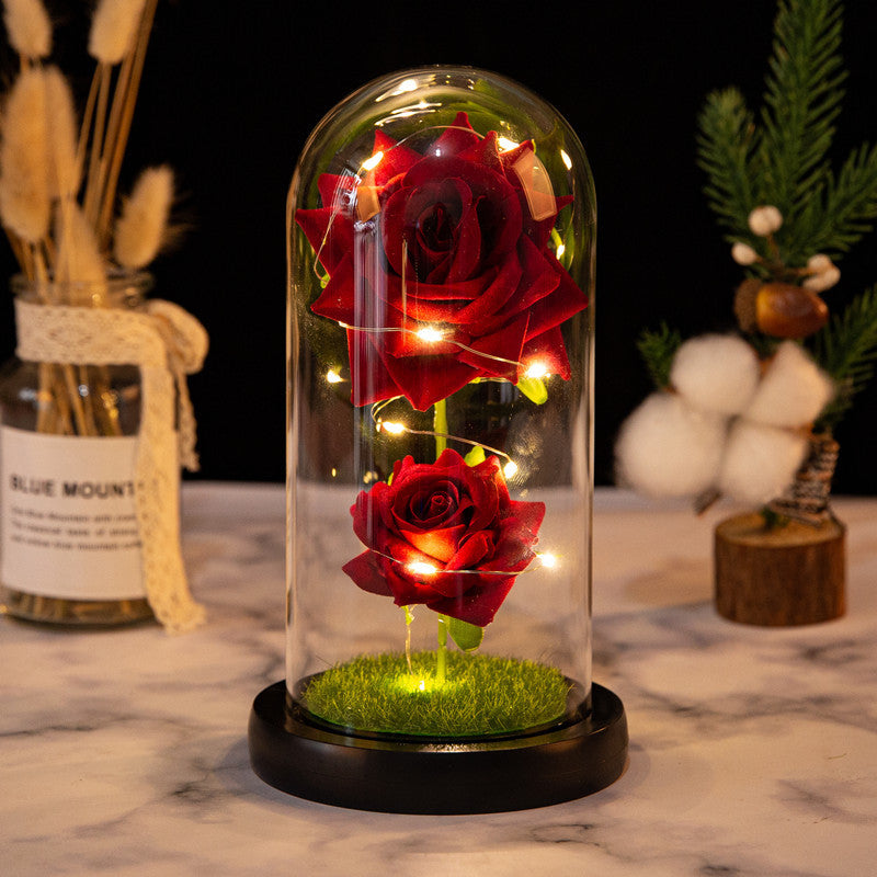 2 Rose Glass Cover Immortal Led Light-emitting Ornaments