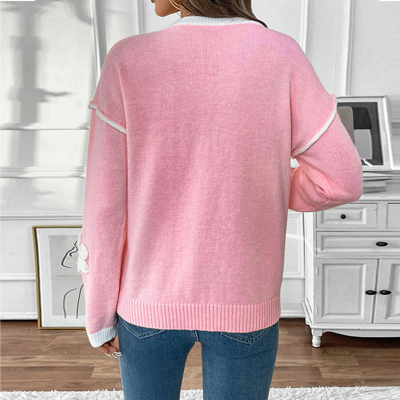 Women's Long-sleeved V-neck Sweater For Valentine's Day Clothing