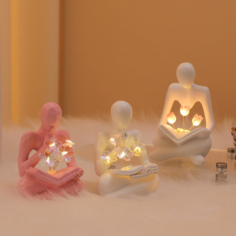 Silence Is The Golden Thinker Small Night Lamp Bouquet Handmade Ornaments Home Decor