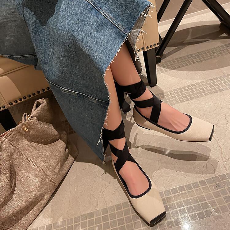 Comfortable Outerwear Flat Shoes Spring And Autumn French Mary Jane Shoes With Straps And Square Toes