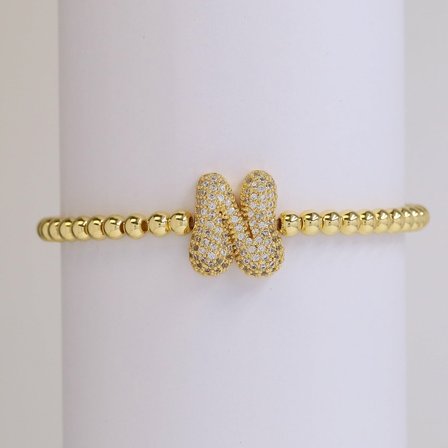 Fashion Jewelry 18K Balloon Bubble Zircon Letter Beaded Copper Bead Elastic String Bracelet