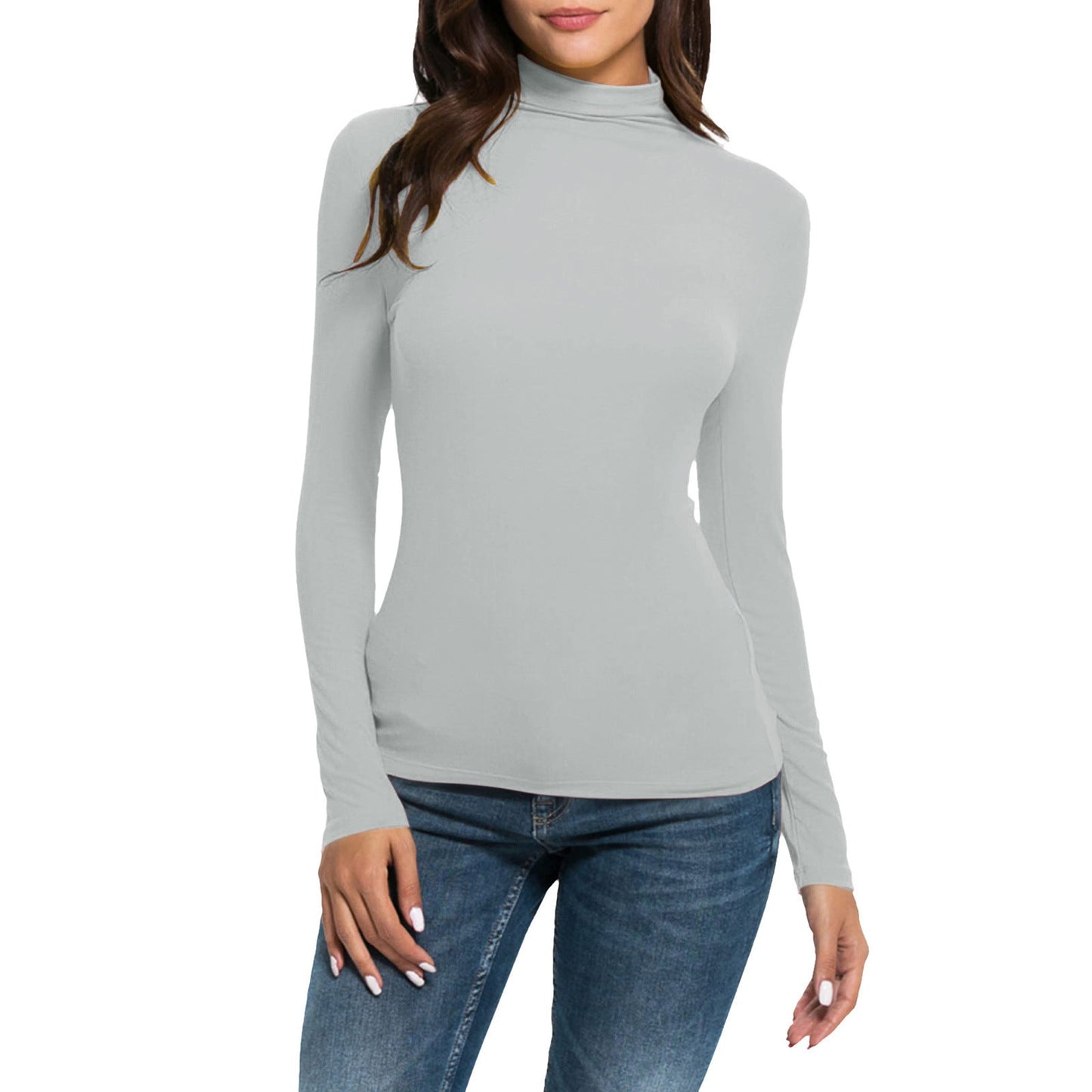 Women's Casual Long-sleeved Turtleneck Solid Color Top Bottoming Shirt