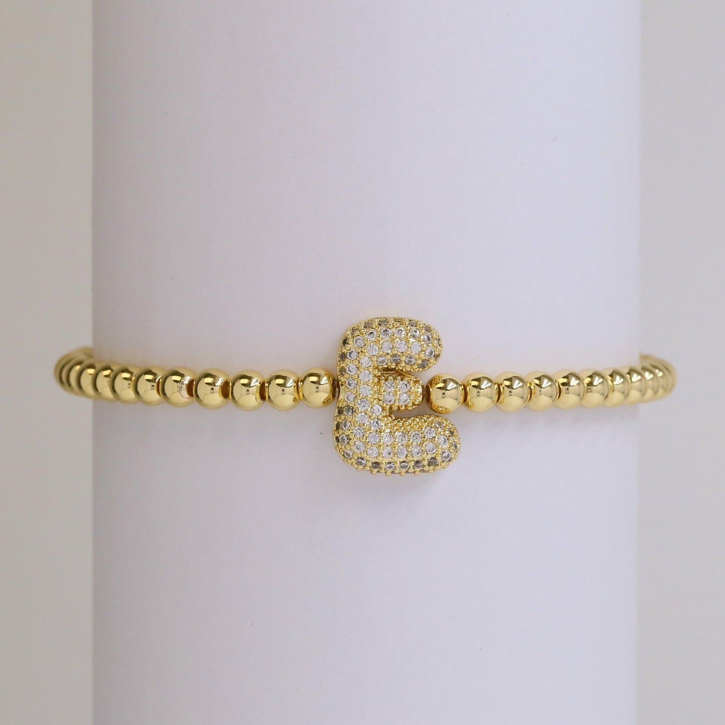 Fashion Jewelry 18K Balloon Bubble Zircon Letter Beaded Copper Bead Elastic String Bracelet