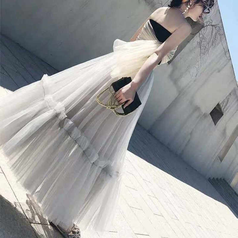 Mesh Women's High Waist Midi A- Line Skirt