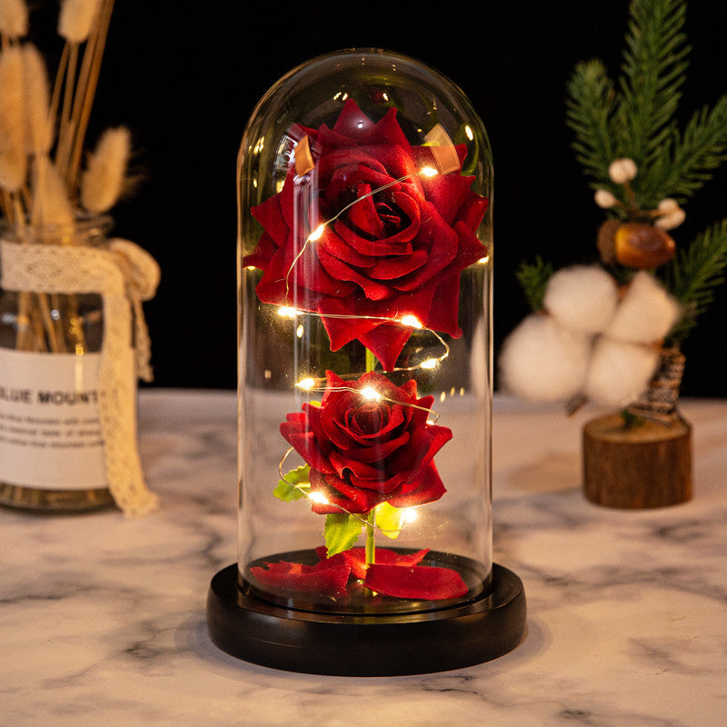 2 Rose Glass Cover Immortal Led Light-emitting Ornaments