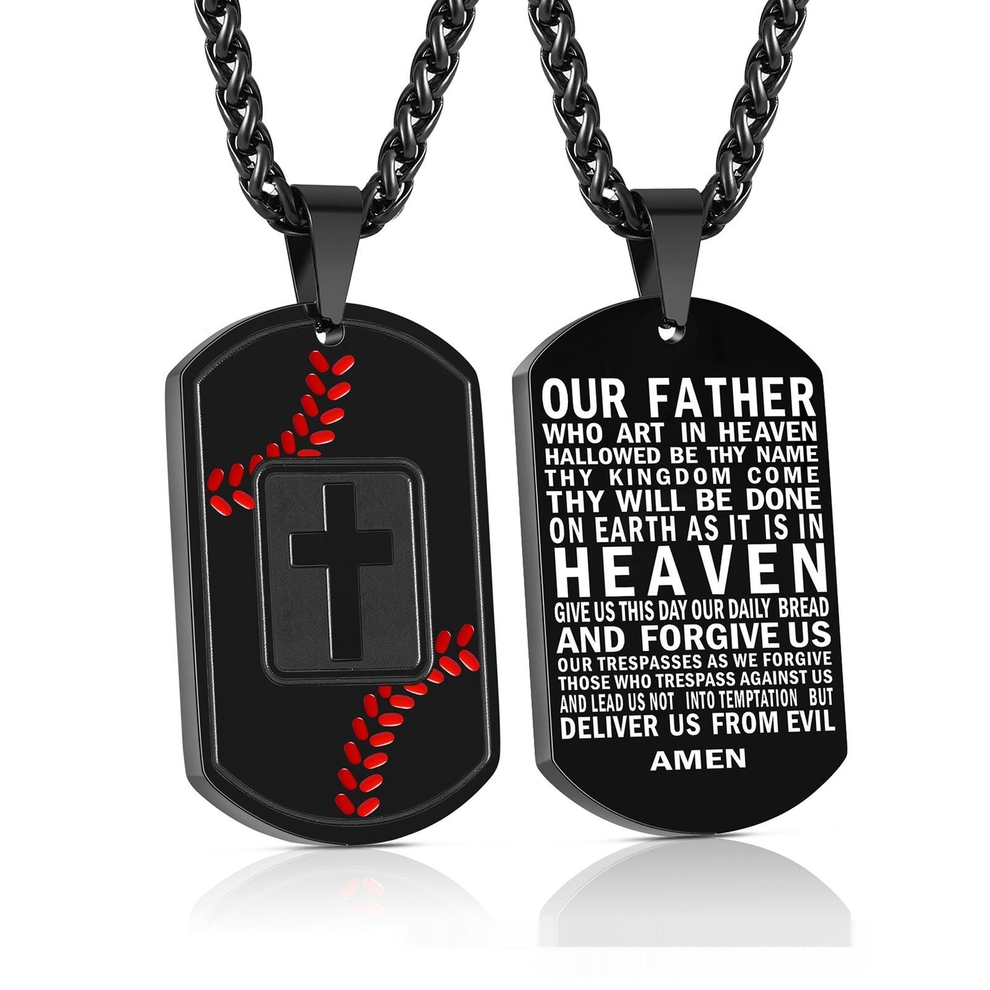 Baseball Pendant Cross Scripture European And American Sports Style Stainless Steel Army-style Necklace