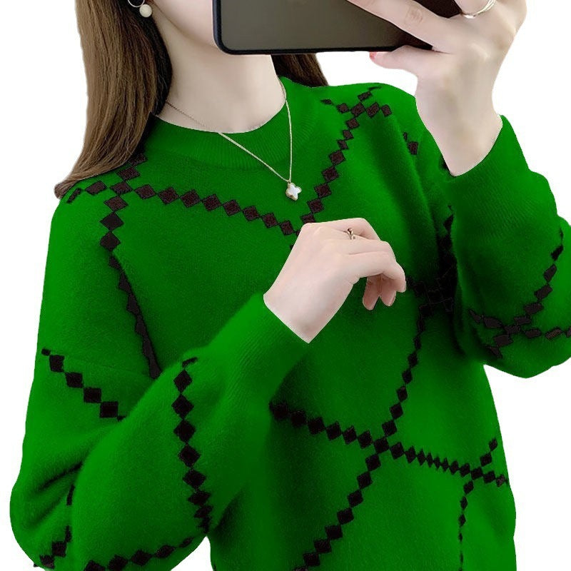 Western Style Loose-fitting Pullover Round-neck Knitted Bottoming Shirt Top