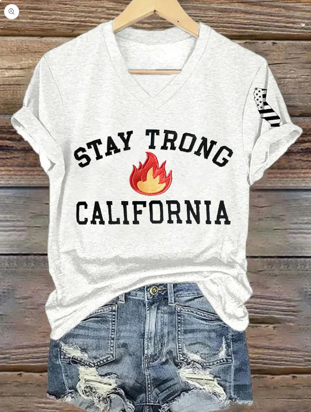 Women's V-neck Polyester T-shirt