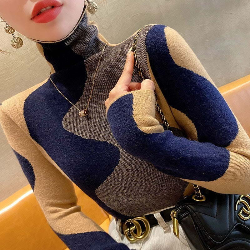 Autumn And Winter Undershirt High-grade Western Style Color Matching Winter Knitting Inner Wear