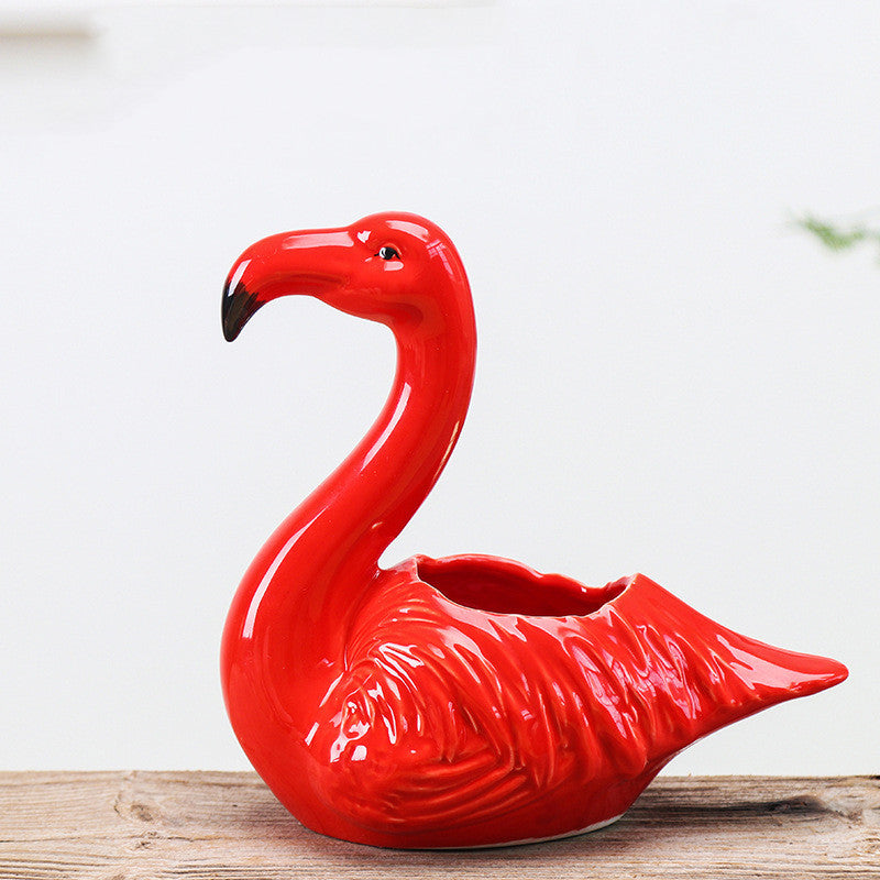 Red Flamingo Flower Pot Desktop Decoration Succulent Potted Cartoon