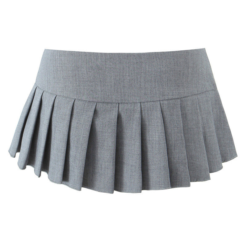 Retro Low Waist Sexy Navel Pleated A- Line Anti-exposure Skirt