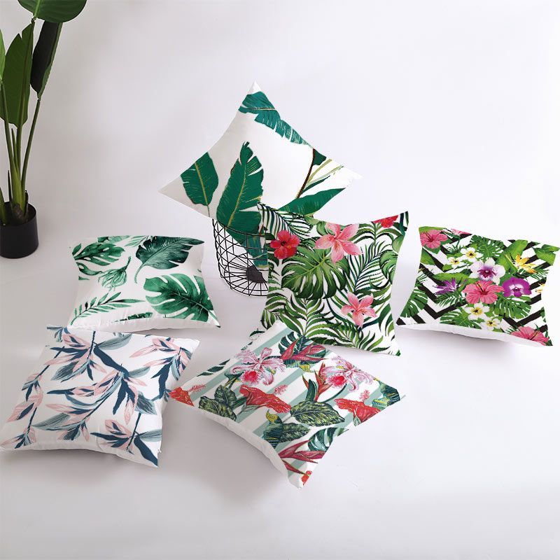 Summer Tropical Plants Decorative Pillowcase Green Leaves