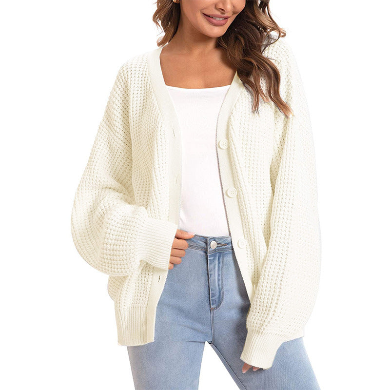 Women's Mid-length V-neck Knitted Cardigan Sweater