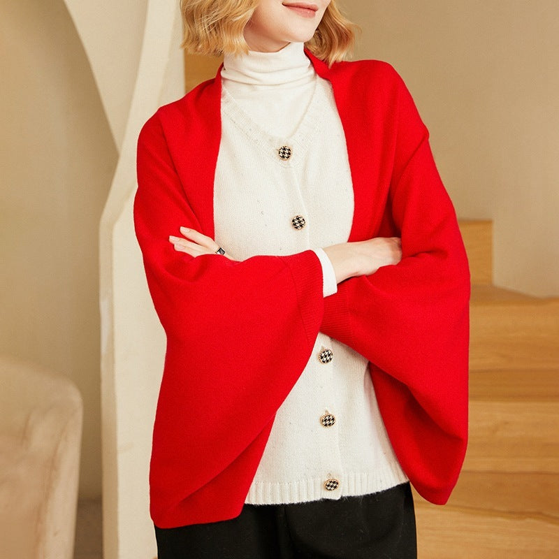 Women's Cashmere Sweater Shawl Solid Color Cardigan Warm Air Conditioning Shirt