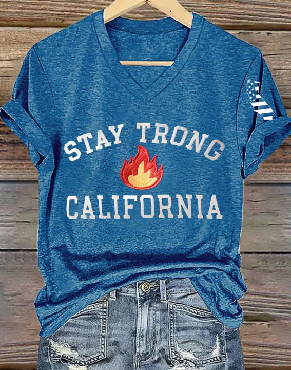 Women's V-neck Polyester T-shirt