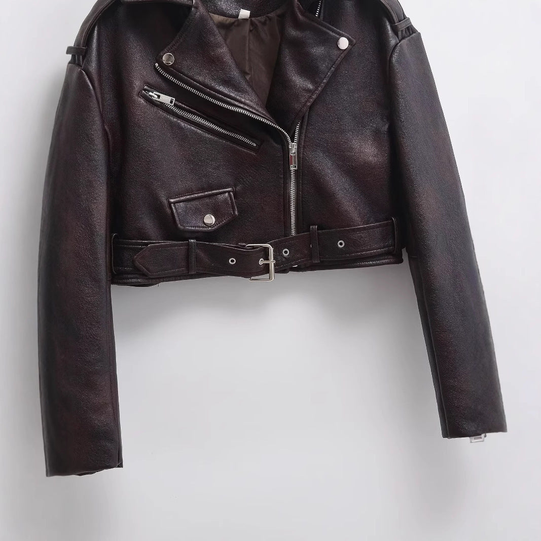 Women's Lapel Faux Leather Coat Fashion