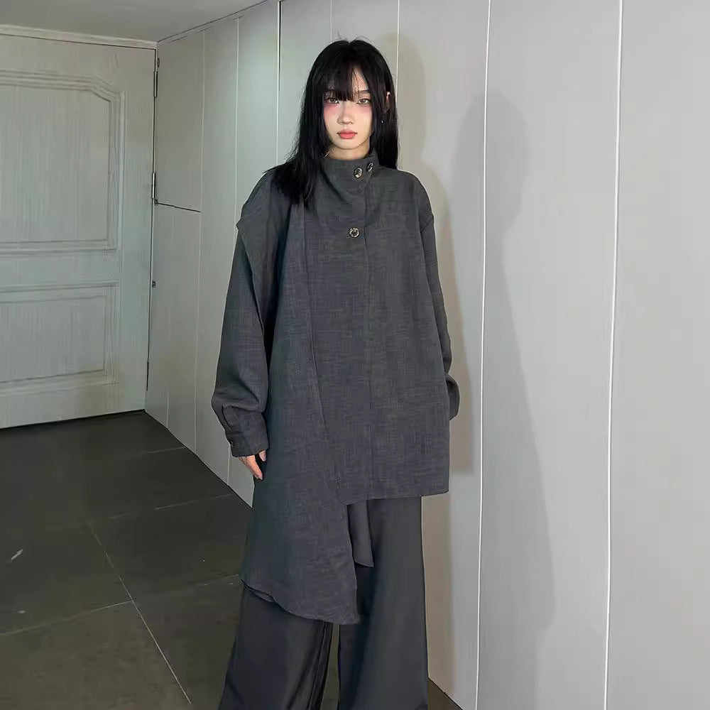 Autumn High-grade French Stand Collar Shirt Women's Half Turtleneck Ribbon Scarf