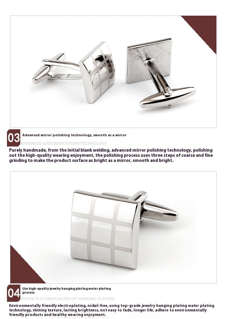 Square Plaid French Shirt Men's Cufflinks Cufflink