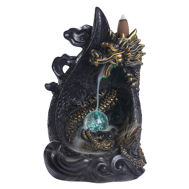Resin Backflow Incense Burner Smoke Aromatherapy Stove Xianglong LED Light