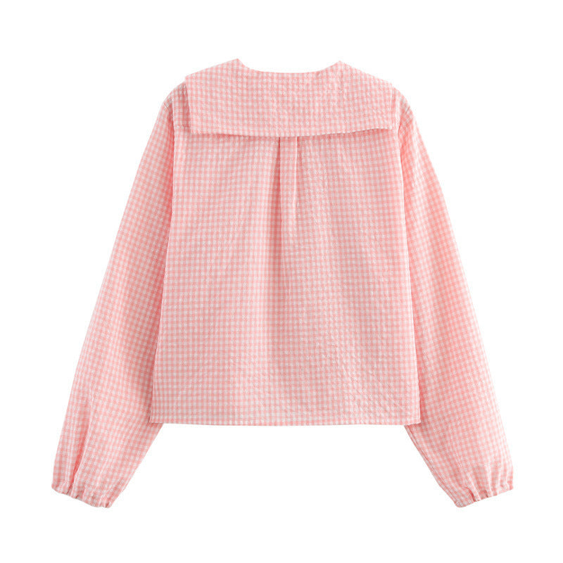 European And American Style Fashion Small Round Lapel Plaid Shirt