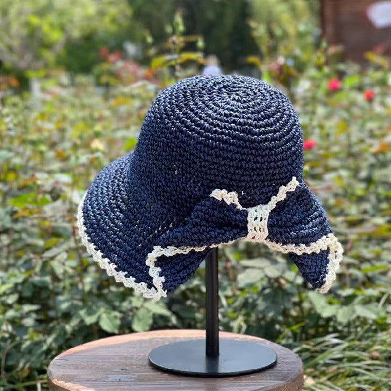 Elegant Bow Hat Hand Crocheting Woven Sun Hat