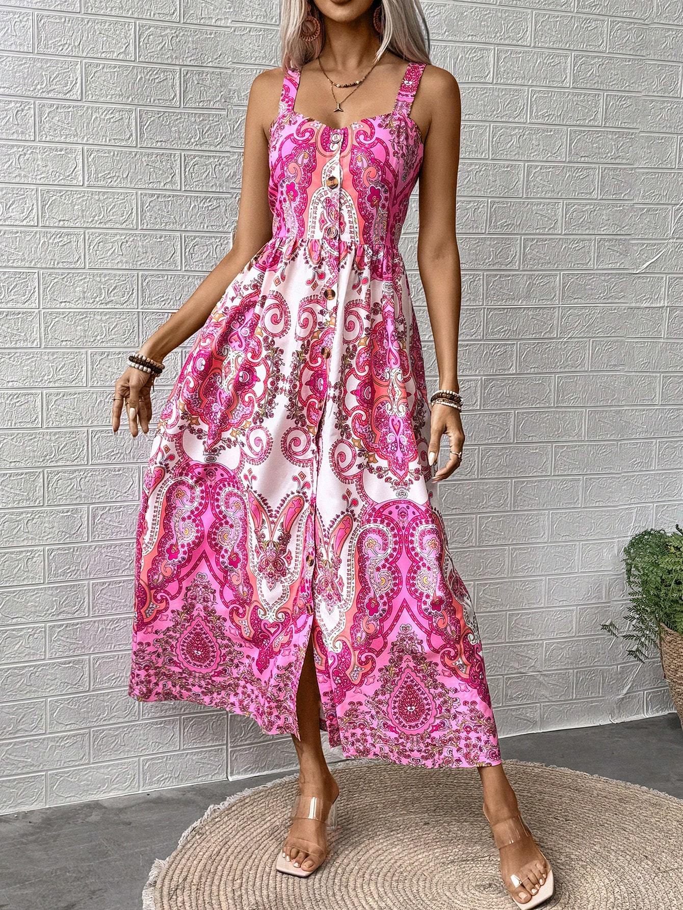 Women's Bohemian Style Printed Strappy Dress Maxi Women Outfit