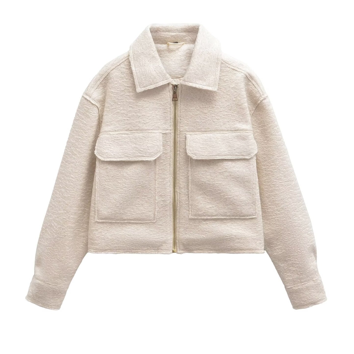 Women's Fashion Polo Collar Pocket Long-sleeved Coat