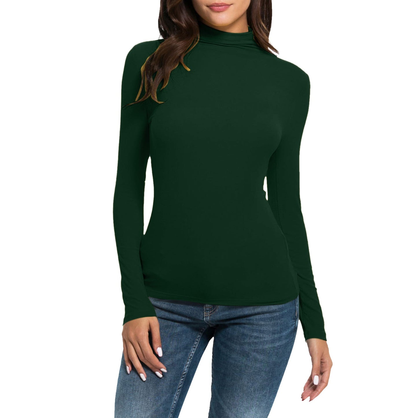 Women's Casual Long-sleeved Turtleneck Solid Color Top Bottoming Shirt