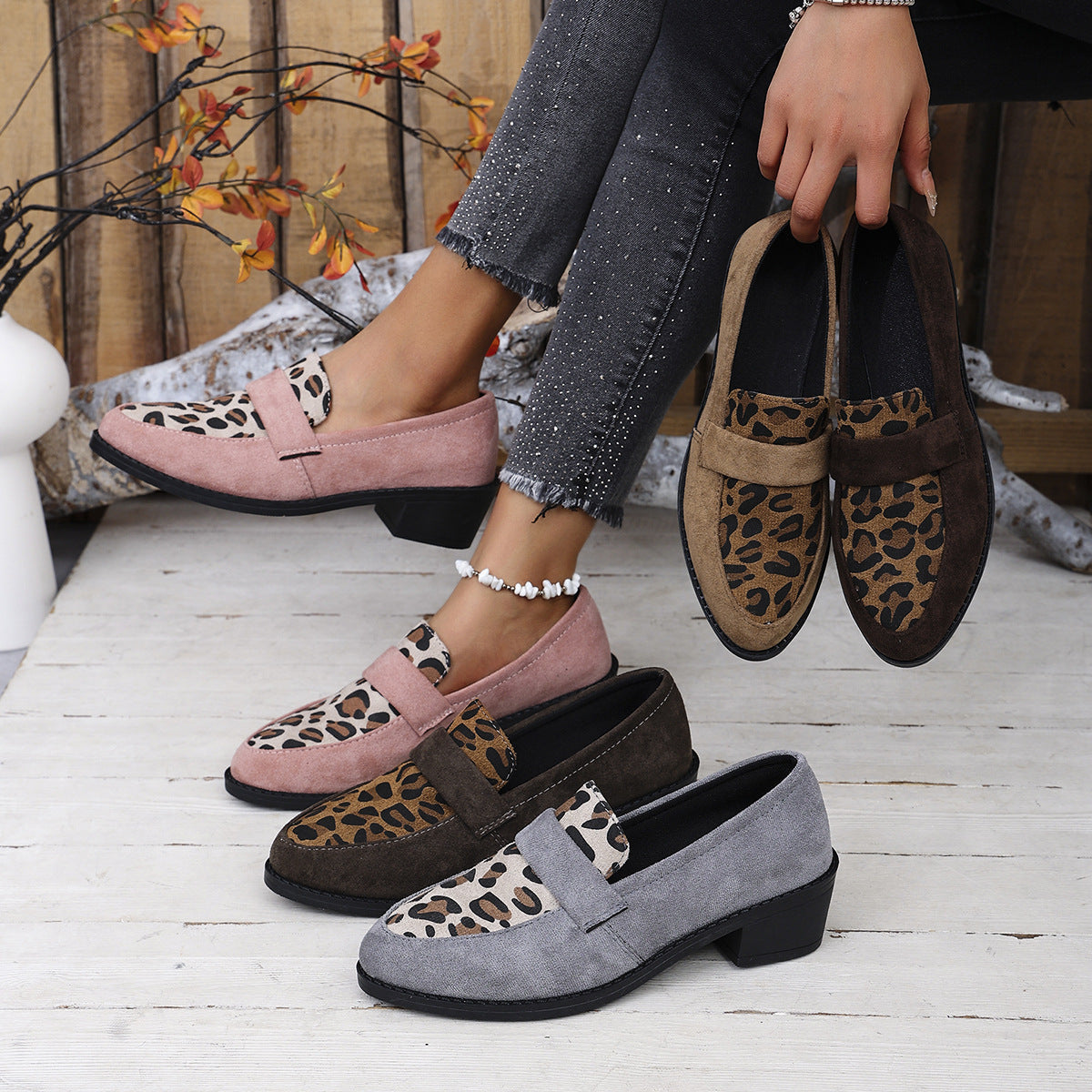 Leopard Print Slip-on Casual Suede Doug Single-layer Shoes