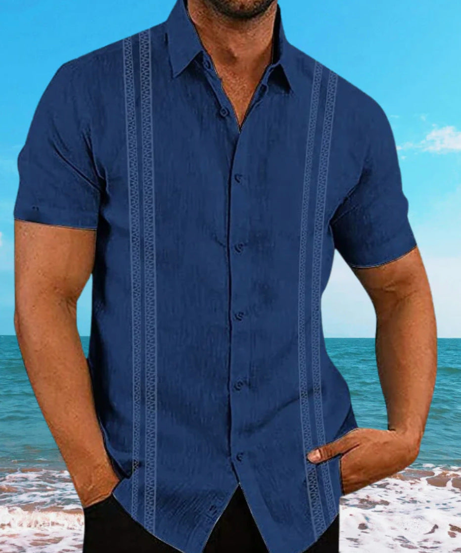 European And American Hawaiian Casual Floral Print Men's Lapel Shirt Short Sleeve