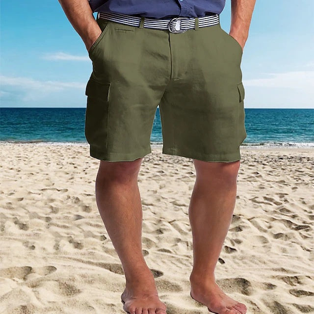 Multi-pocket Straight Plain Comfortable Breathable Shorts