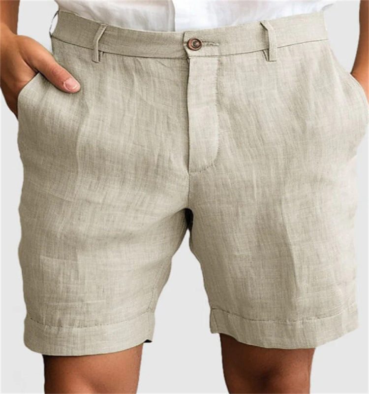Men's Linen Summer Breathable Solid Color Outdoor Shorts