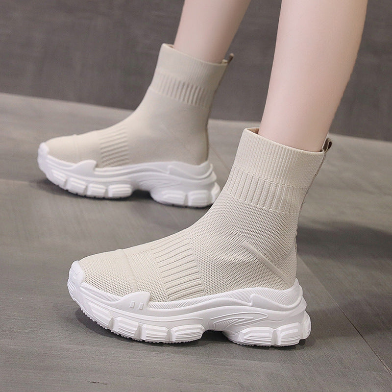 Platform Knitted Sports Casual Shoes And Boots